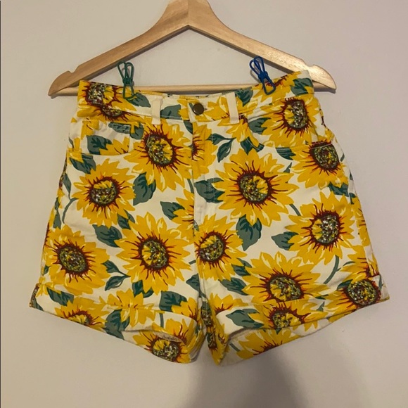 American Apparel Sunflower High-Waist Cuffed Denim Shorts - Picture 1 of 6